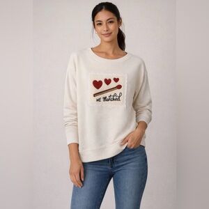 Jane and Delancey ‘We Matched’ Cream Postage Stamp Sweatshirt Size Medium NWT